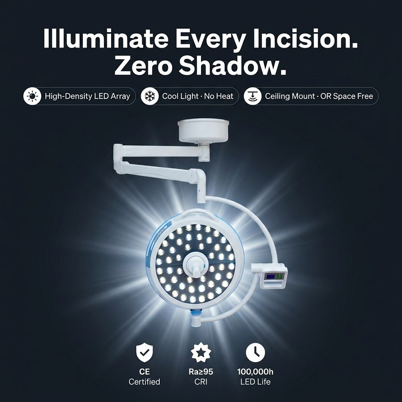 Ceiling Mount CHGLED700 LED Shadowless Surgical Lamp, 3500-5000K Adjustable Cold Light Operating Light with OSRAM LED for Hospital Operating Room