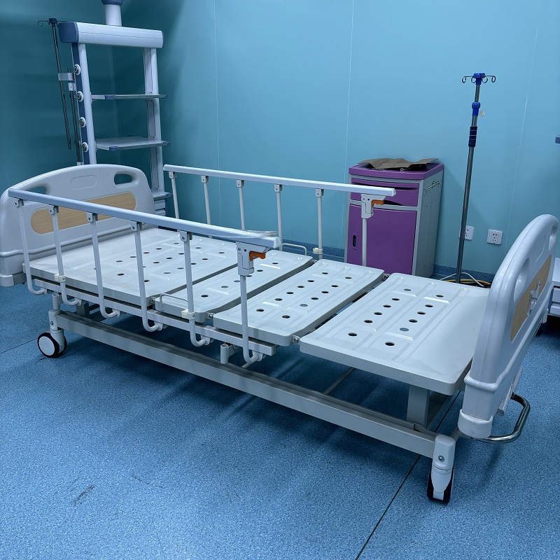 CH-B8 Double Crank Manual Hospital Bed, 2-Function Adjustable Patient Nursing Bed with Central Lock 5-Inch Casters & Aluminum Guardrails for Ward Care