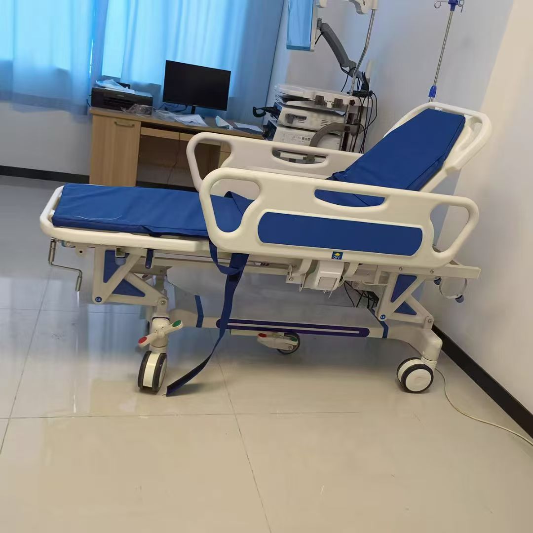 B2 Medical Patient Transfer Stretcher Trolley, ABS Molding Emergency Transport Cart with Central Brake & 5th Steering Wheel for ER, ICU and Operating Room