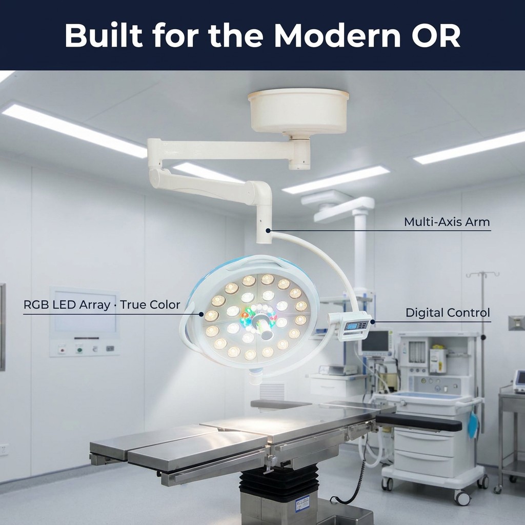 Ceiling Mount CHGLED700 LED Shadowless Surgical Lamp, 3000-5700K Adjustable Cold Light Operating Light with Laparoscopy Mode for Hospital OR