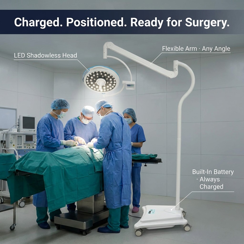 Vertical CHYLED700 LED Shadowless Surgical Light, Adjustable Color Temp Cold Light Operating Lamp with Backup Battery for Hospital Operation Room