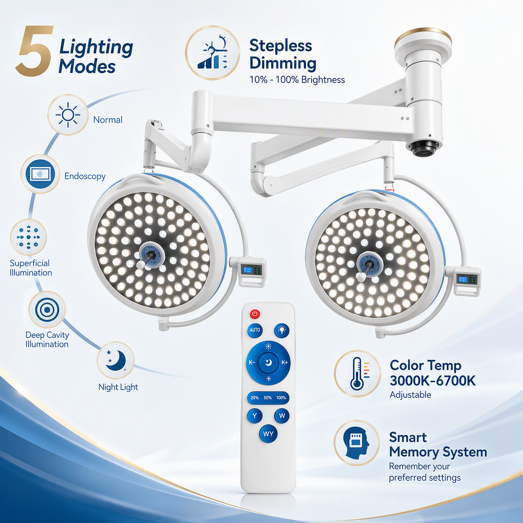 ED Surgical Shadowless Lamp 160000 Lux Remote Control Dual Dome Ceiling Light for Operating Room