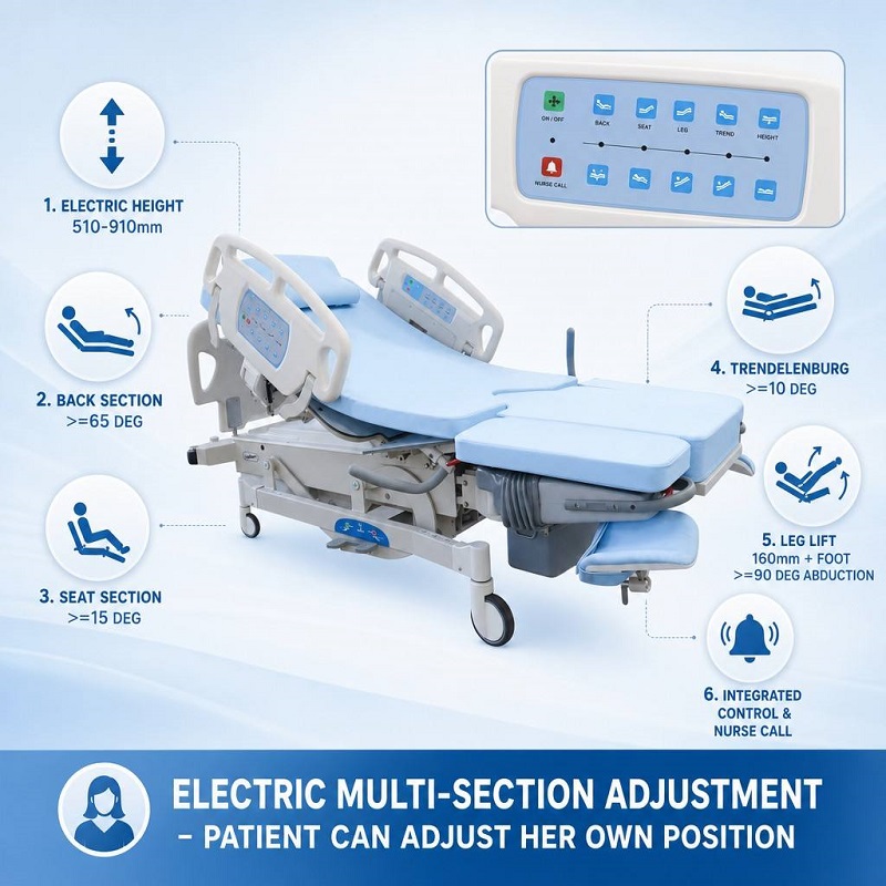 Obstetric table with gas spring footrest,