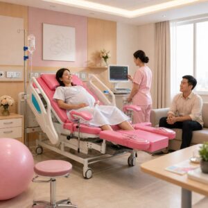Electric LDR bed with pull-out auxiliary tray,